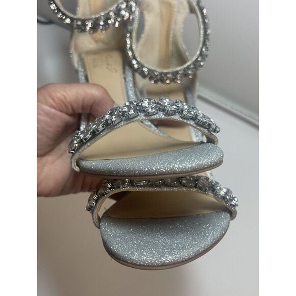 Jewel Badgley Mischka Mayra Ankle Strap Evening Shoe In Silver Sz 6 1/2 New WOT - Picture 10 of 13